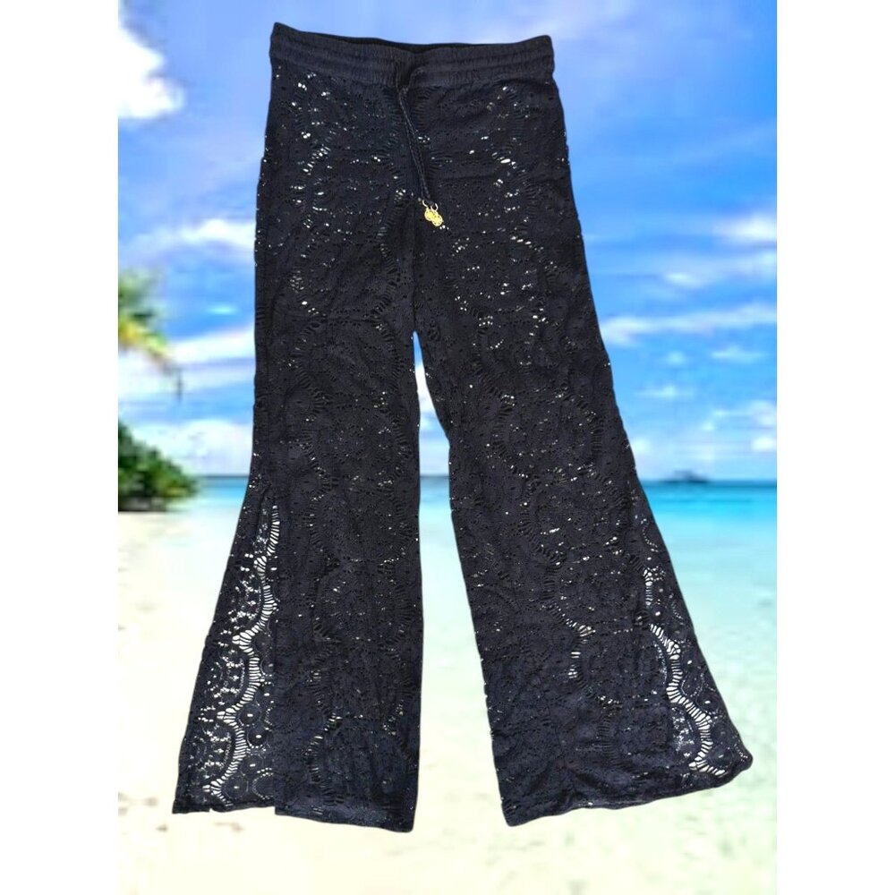 Guria Beachwear Black Lattice Pants Swimsuit Coverup Medium? Black Lace Cruise
